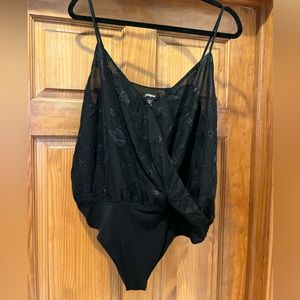 Express Black Flowy V Neck Bodysuit